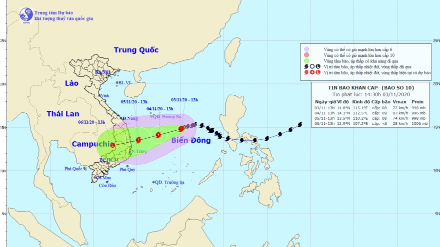 Bão số 10 tăng tốc, cách quần đảo Hoàng Sa hơn 300km