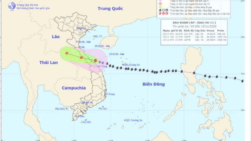 Bão số 13 đi vào các tỉnh từ Hà Tĩnh đến Thừa Thiên Huế gây mưa lớn