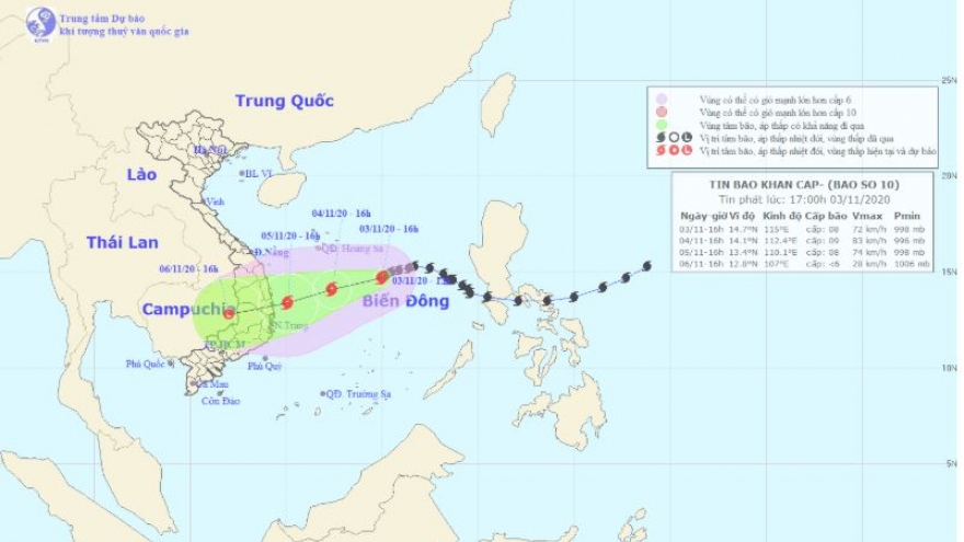 Từ 4/11, nhiều tỉnh khu vực miền Trung có mưa rất to do ảnh hưởng của bão số 10