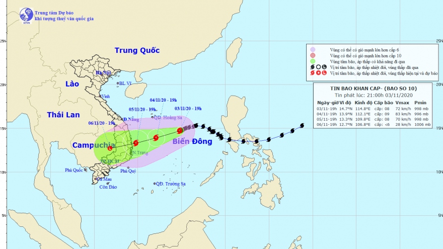 Bão số 10 cách quần đảo Hoàng Sa 350km, giật cấp 10