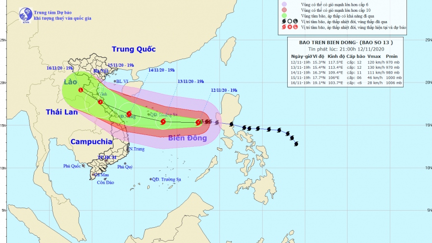 Bão số 13 giật cấp 15 cách quần đảo Hoàng Sa khoảng 590km