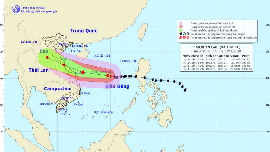 Bão số 13 đang mạnh thêm, cách quần đảo Hoàng Sa khoảng 280km