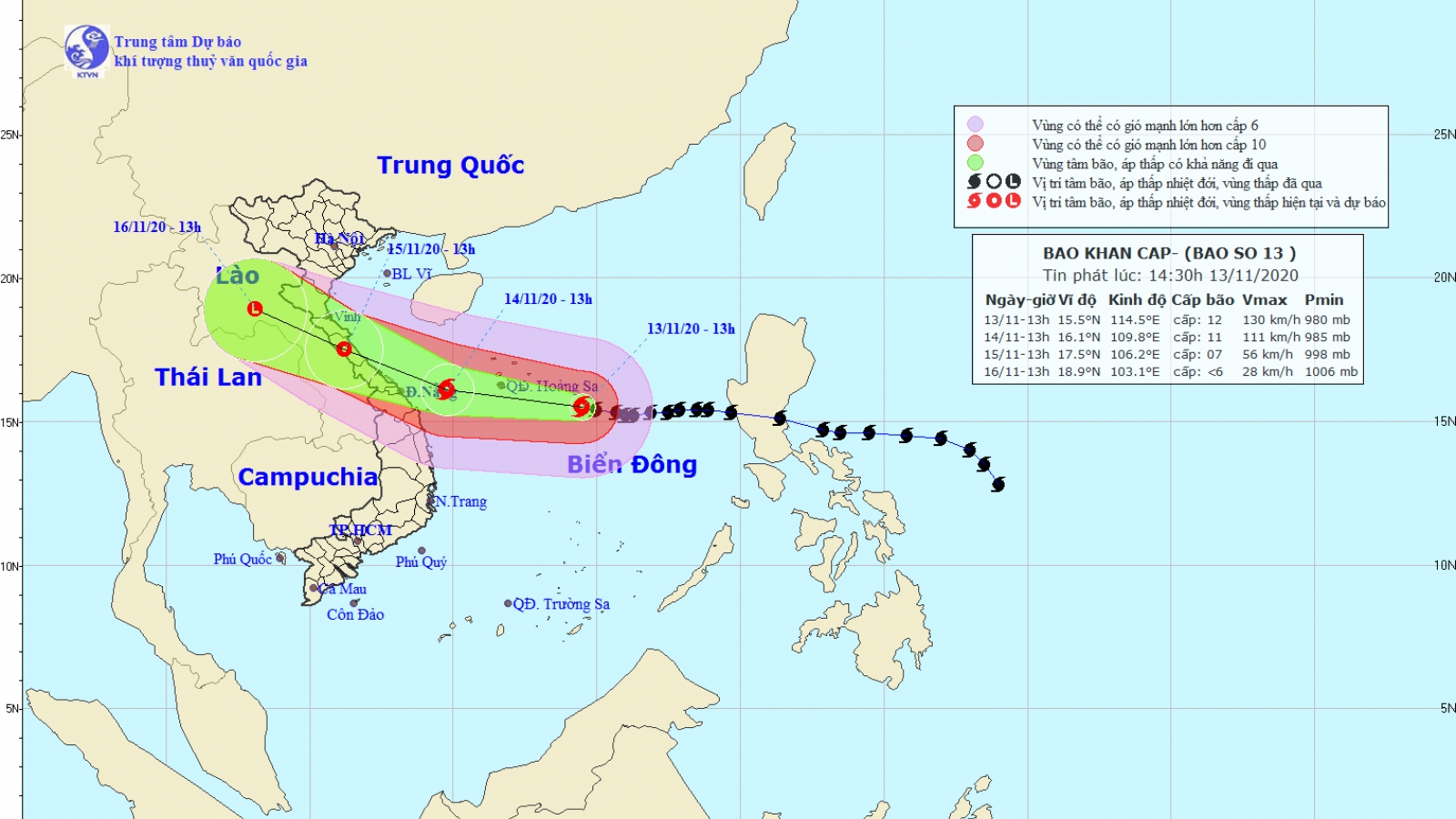 Bão số 13 đang mạnh thêm, cách quần đảo Hoàng Sa khoảng 280km