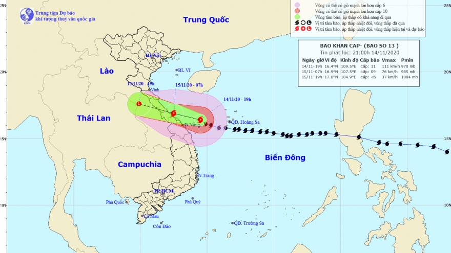 Các tỉnh Trung Trung Bộ đã có mưa to vì bão số 13