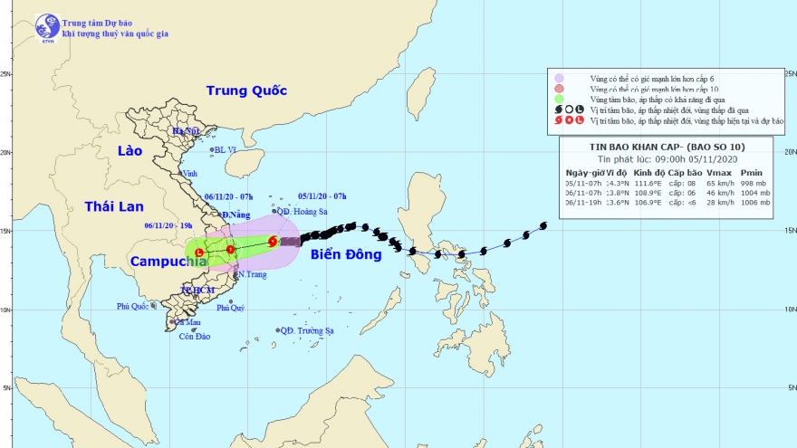 Bão số 10 sẽ suy yếu thành áp thấp nhiệt đới trước khi vào đất liền
