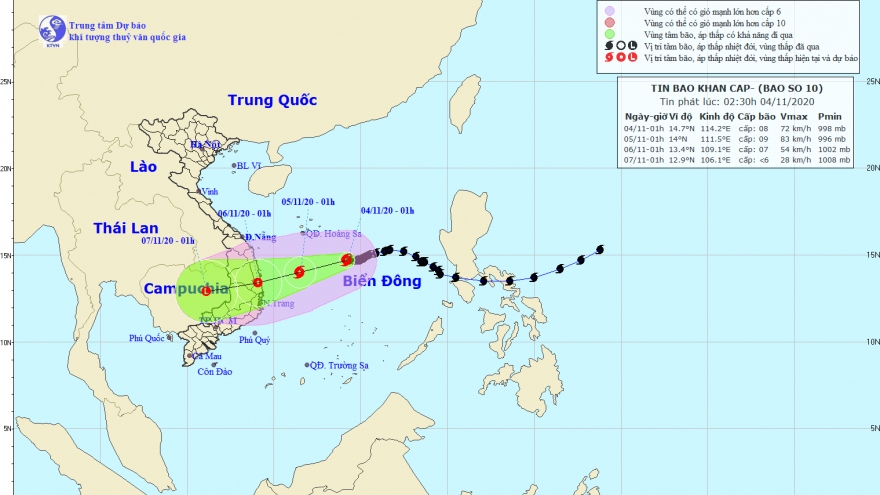 Bão số 10 giật cấp 10, cách quần đảo Hoàng Sa khoảng 330km