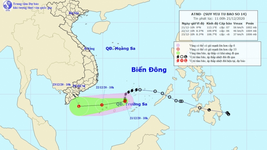 Bão số 14 suy yếu thành áp thấp nhiệt đới, gió giật cấp 9