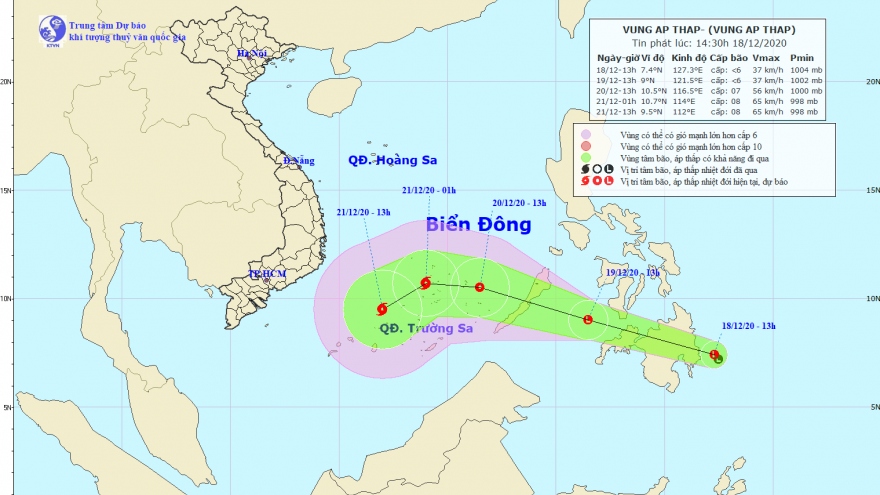 Xuất hiện vùng áp thấp gần biển Đông