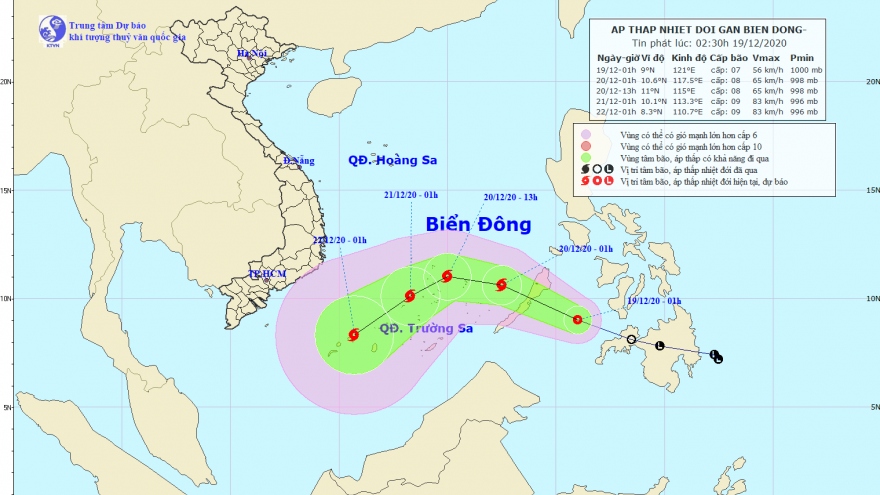 Áp thấp nhiệt đới giật cấp 9 xuất hiện trên Biển Đông