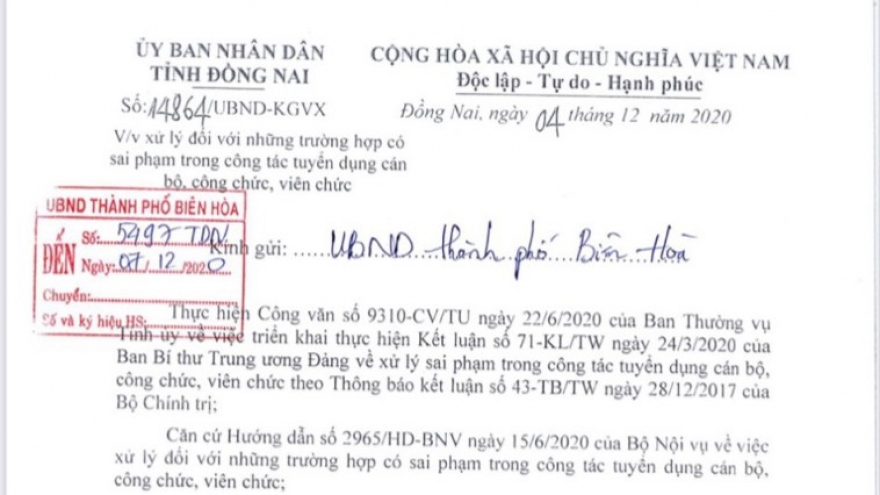 Đồng Nai chỉ đạo xử lý sai phạm trong tuyển dụng 358 cán bộ, công chức, viên chức