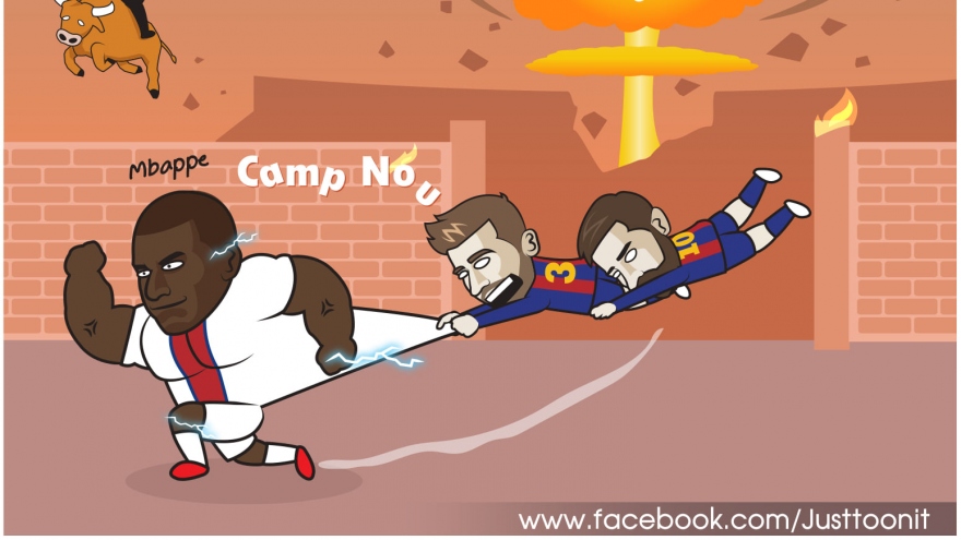 Biếm hóa 24h: Messi và Pique bất lực trước "máy chạy" Mbappe