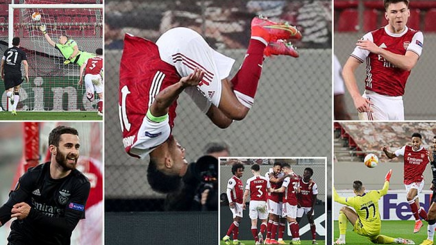 Arsenal 3-2 Benfica: Aubameyang tỏa sáng, Pháo thủ lội ngược dòng nghẹt thở