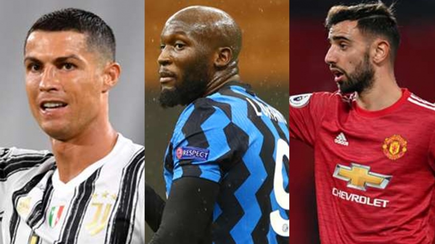 Chiếc giày Vàng châu Âu 2020/2021: Lukaku tăng tốc, Bruno Fernandes vào tốp 10