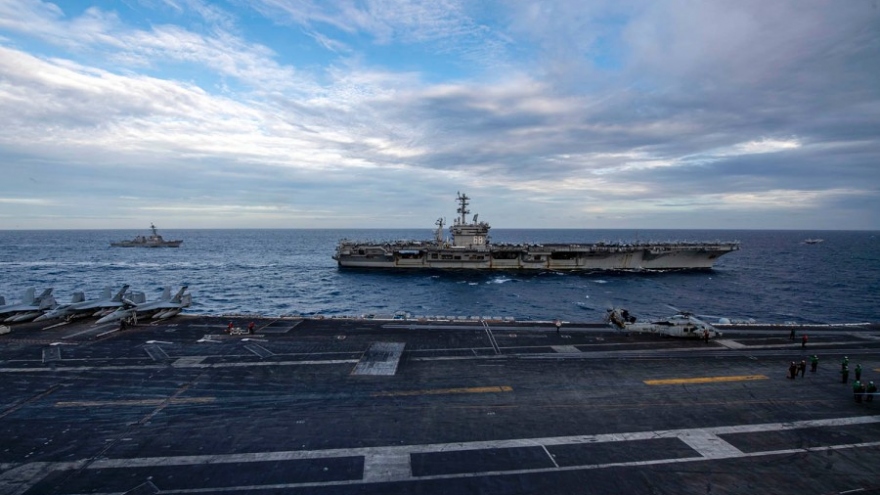 Lần đầu tiên Mỹ đưa 2 tàu sân bay cùng tập trận ở Biển Đông kể từ tháng 7/2020