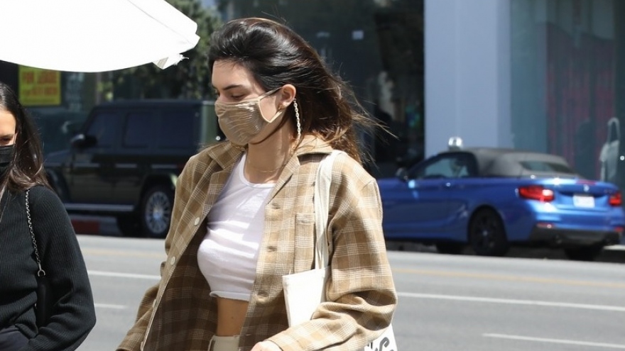 Kendall Jenner diện croptop gợi cảm dắt thú cưng đi dạo