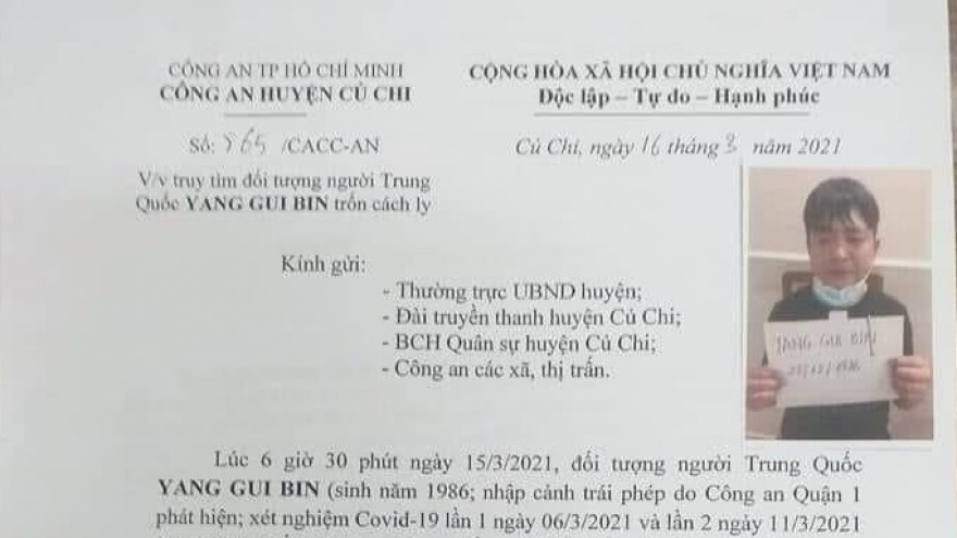 Truy tìm người Trung Quốc trốn cách ly tại TP HCM