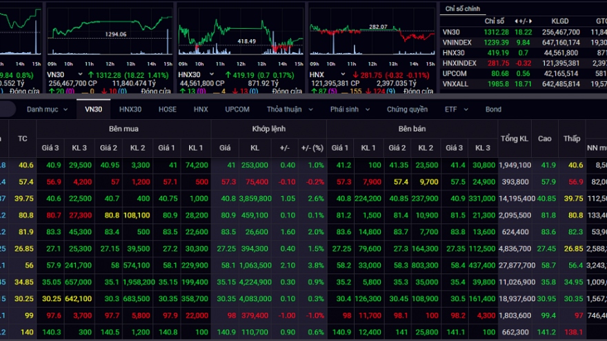 Cổ phiếu lớn bứt phá, VN-Index tiếp tục tăng gần 10 điểm
