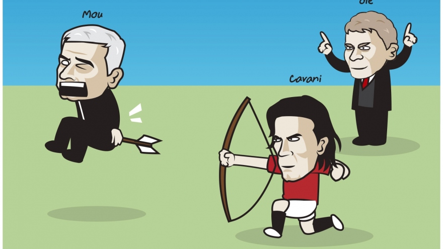 Biếm họa 24h: "Cung thủ" Edinson Cavani "bắn hạ" Jose Mourinho