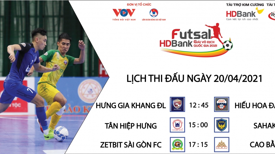 Lịch thi đấu Giải Futsal HDBank VĐQG 2021 hôm nay 20/4