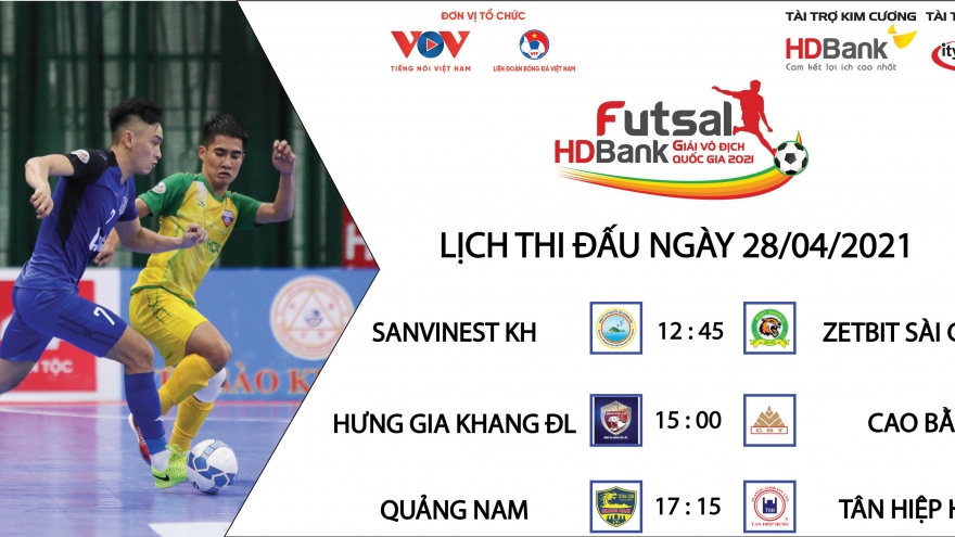 Lịch thi đấu Giải Futsal HDBank VĐQG 2021 hôm nay 28/4