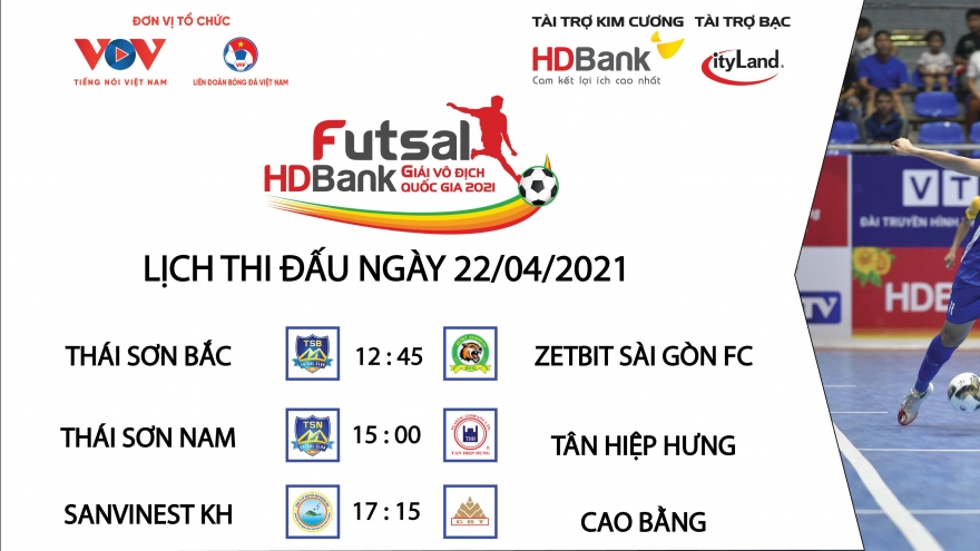 Lịch thi đấu Giải Futsal HDBank VĐQG 2021 hôm nay 22/4