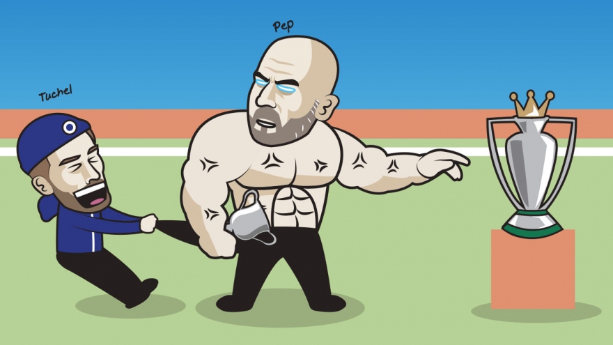 Biếm họa 24h: HLV Tuchel "trì hoãn" ngày nâng cúp Ngoại hạng Anh của HLV Guardiola