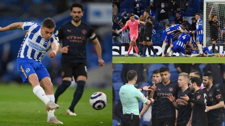 Tân vương Man City nhận thất bại ê chề trước Brighton