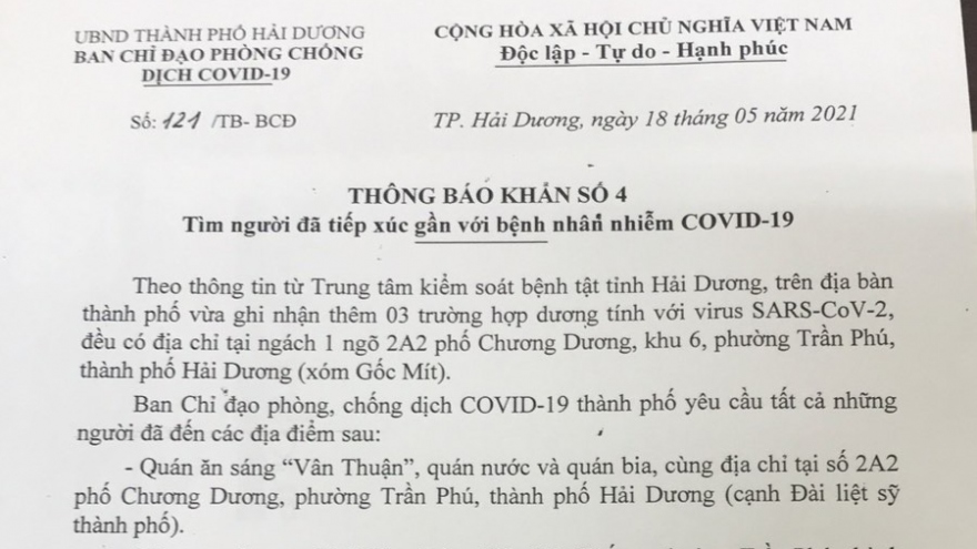 Hải Dương phát hiện thêm 3 ca nghi mắc Covid-19