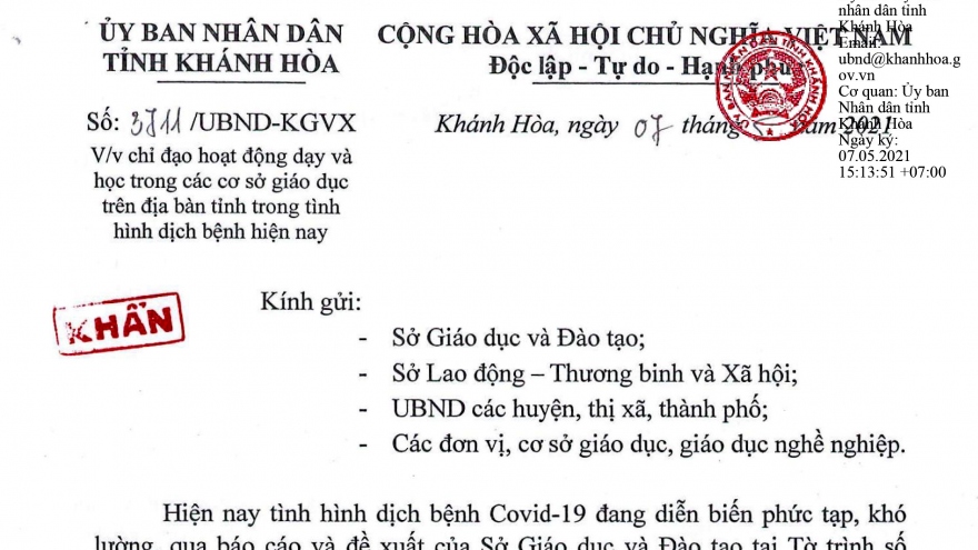 Khánh Hòa cho học sinh tạm dừng đến trường