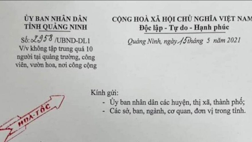 Quảng Ninh không được tập trung quá 10 người tại các khu vực công cộng 