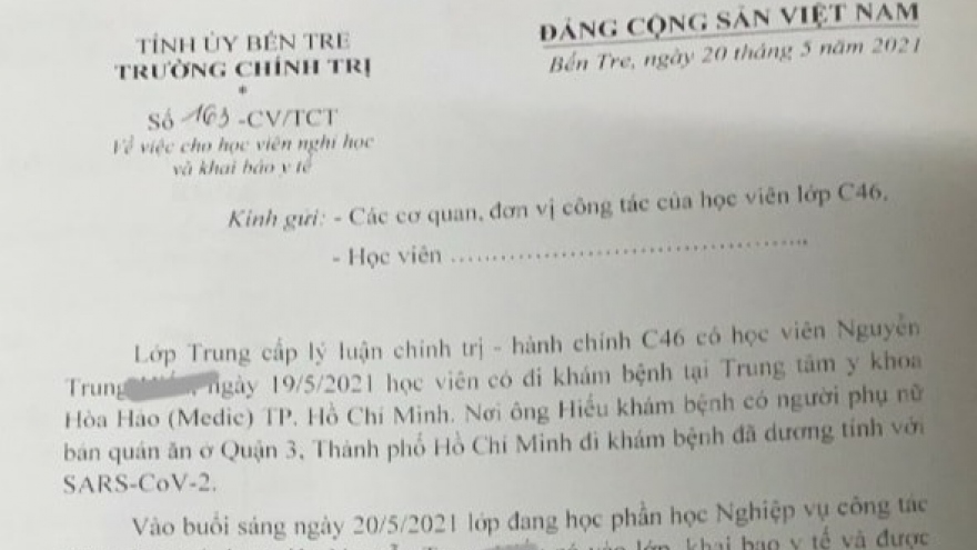 Một lớp học phải nghỉ tự cách ly tại nhà vì có học viên là F1