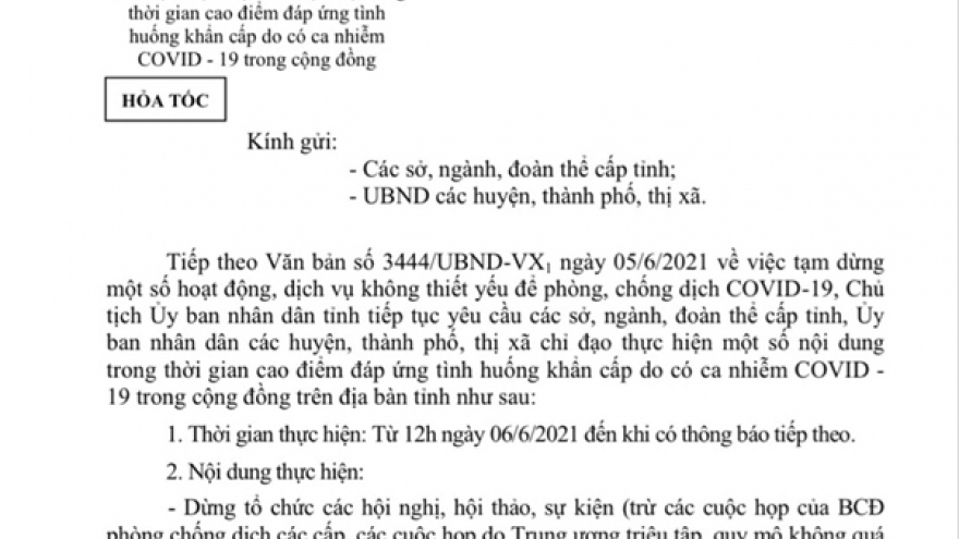 Từ 12h trưa 6/6, Hà Tĩnh tạm dừng hội họp, sự kiện nghi lễ tôn giáo, đám cưới