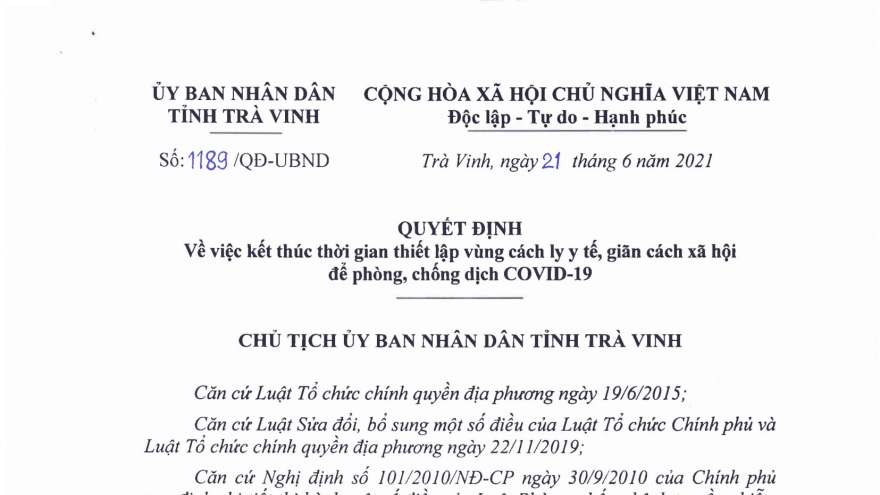 Trà Vinh dỡ bỏ lệnh phong tỏa dù ghi nhận thêm 1 ca Covid-19 mới