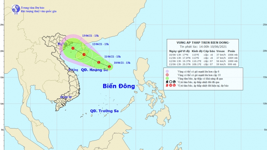 Xuất hiện vùng áp thấp trên biển Đông