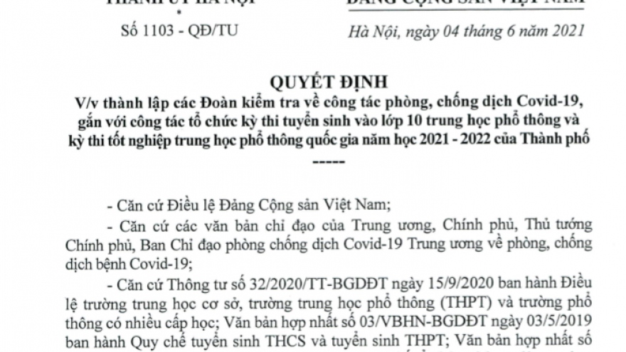 Hà Nội lập 15 đoàn kiểm tra phòng, chống Covid-19 và kỳ thi lớp 10 và tốt nghiệp THPT