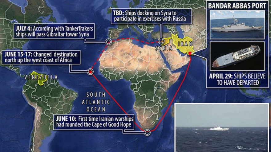 Tàu chiến Iran đổi hướng ở Đại Tây Dương, di chuyển dọc bờ biển châu Phi