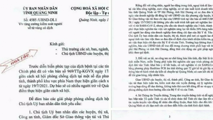 Từ ngày 18/7, test nhanh Covid-19 không có giá trị khi qua chốt kiểm dịch tại Quảng Ninh