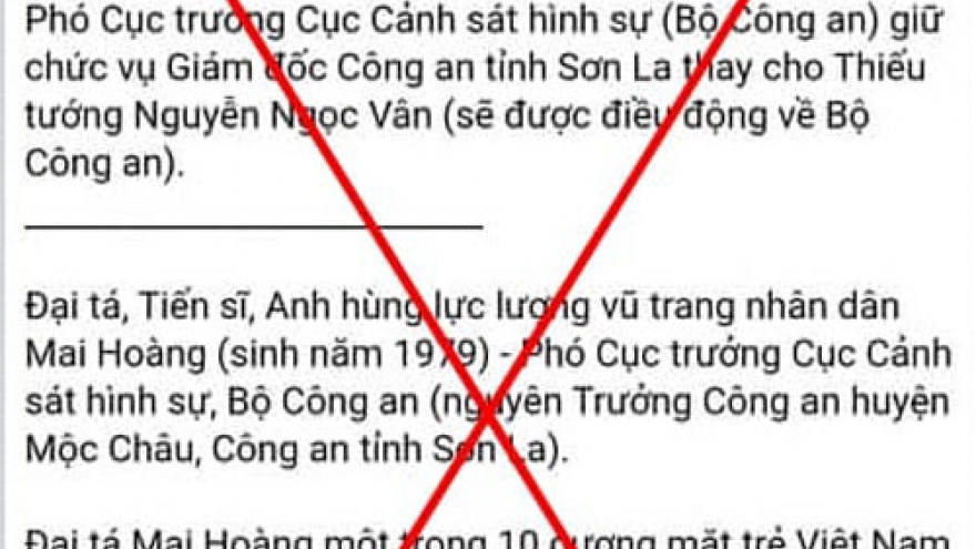 Thông tin "Sơn La sắp có Giám đốc Công an tỉnh mới" là sai sự thật