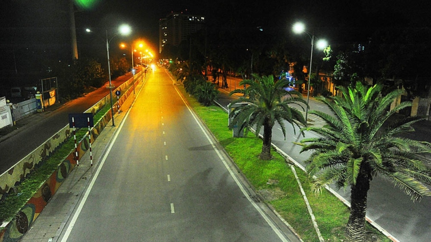 A silent Hanoi by night as social distancing in effect 