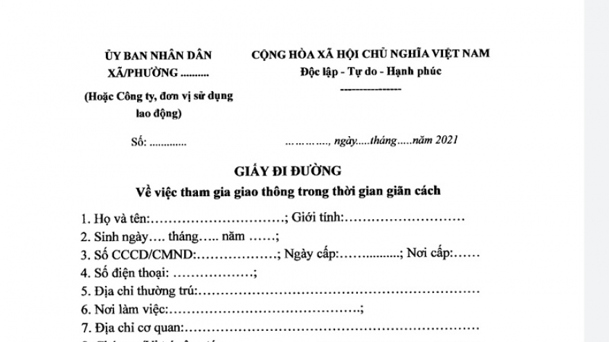 Hà Nội quy định mẫu giấy đi đường sử dụng trong thời gian giãn cách xã hội