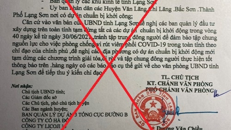 Xuất hiện văn bản giả mạo chỉ đạo của UBND tỉnh Lạng Sơn