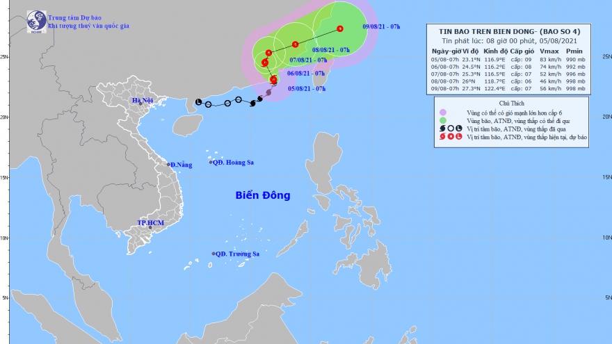 Bão số 4 đang ở phía Nam tỉnh Quảng Đông, mạnh cấp 9,