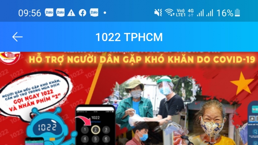 Người dân TP.HCM gặp khó khăn có thể liên hệ Tổng đài 1022 trên Zalo