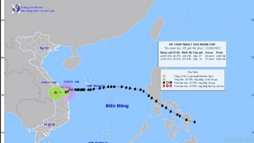 Áp thấp nhiệt đới giật cấp 9 trên vùng biển từ Đà Nẵng đến Quảng Ngãi