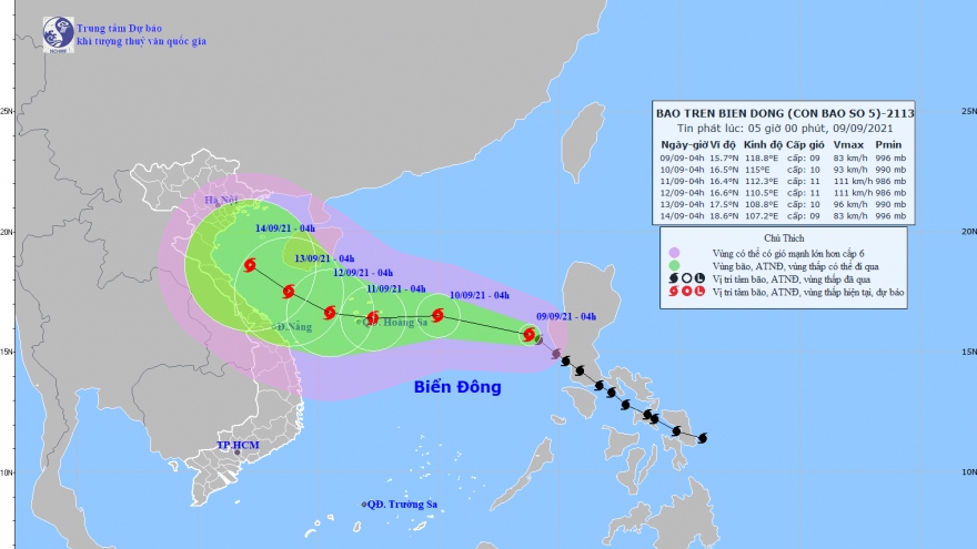 Bão số 5 cách quần đảo Hoàng Sa khoảng 780km