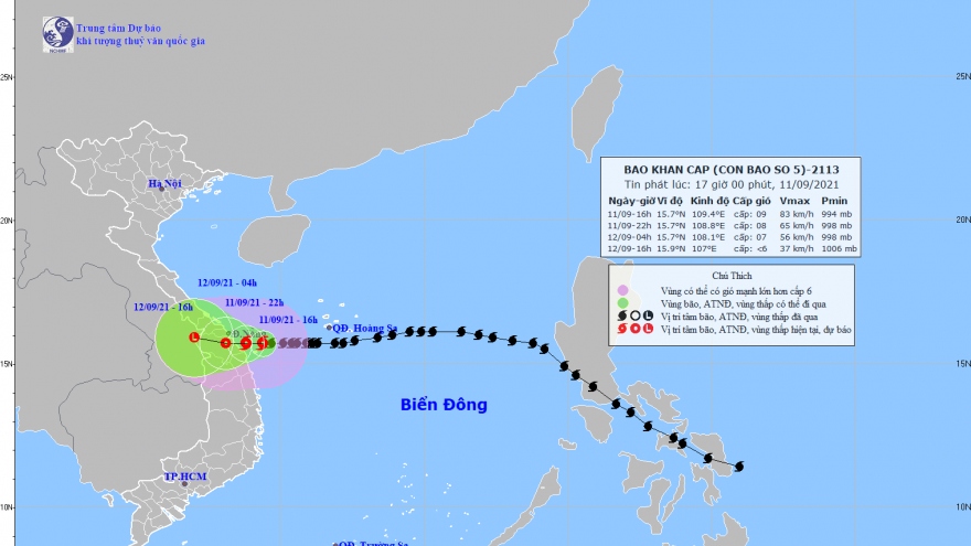 Bão số 5 có gió giật mạnh, gây mưa lớn ở các tỉnh Trung Trung Bộ