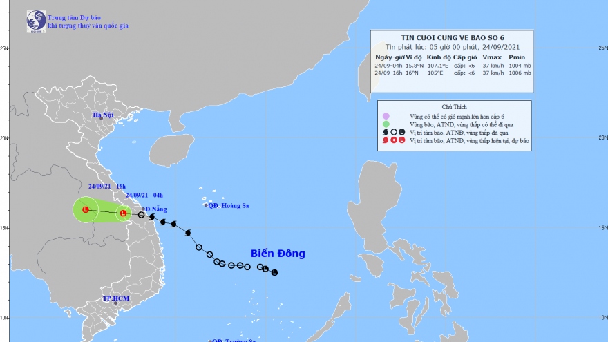 Bão số 6 đã suy yếu thành vùng áp thấp