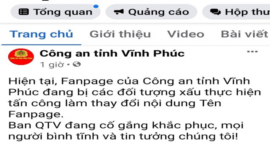 Xác định hacker tấn công Fanpage của Công an tỉnh Vĩnh Phúc