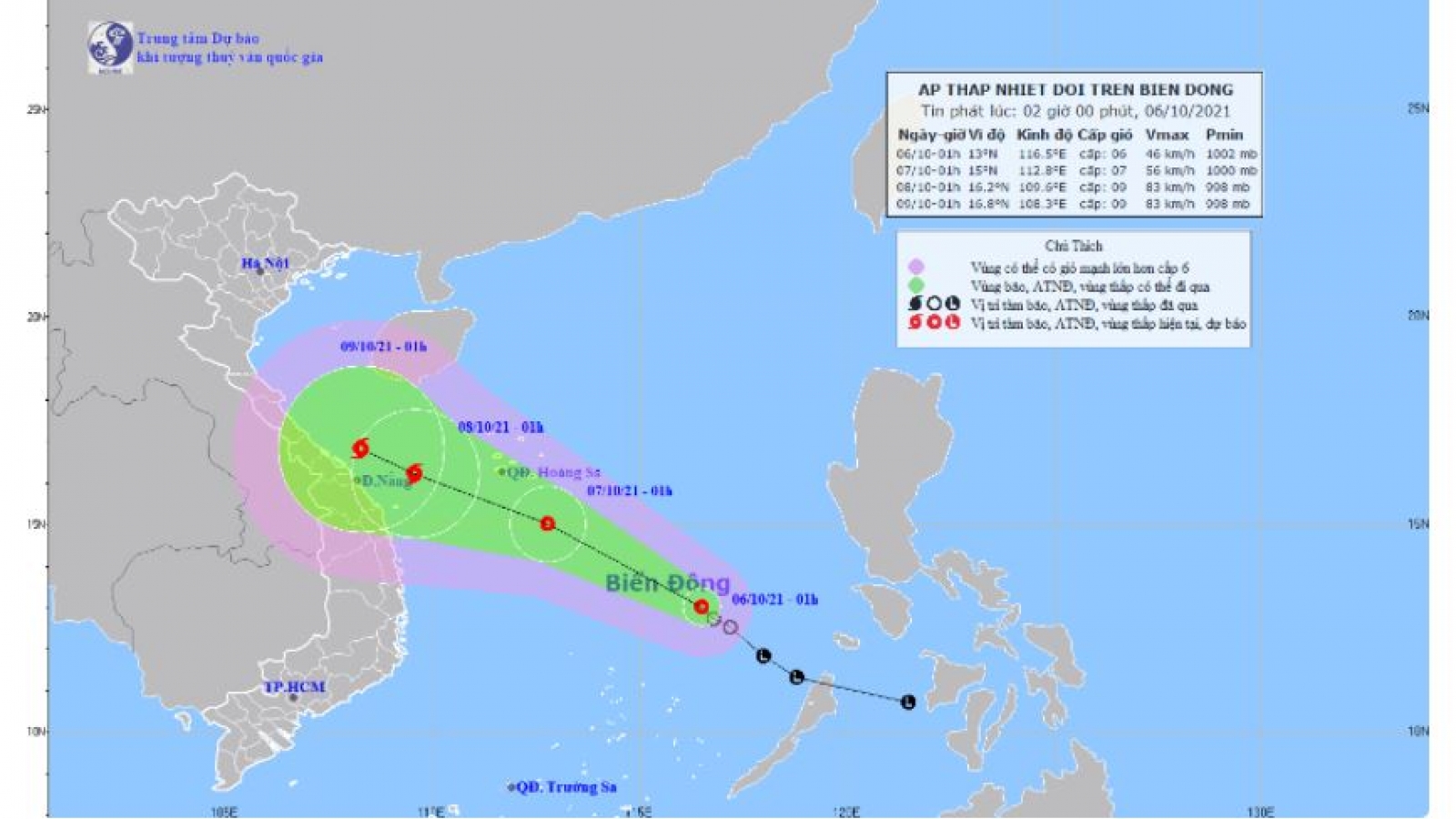 Áp thấp nhiệt đới giật cấp 8, di chuyển hướng Tây Tây Bắc