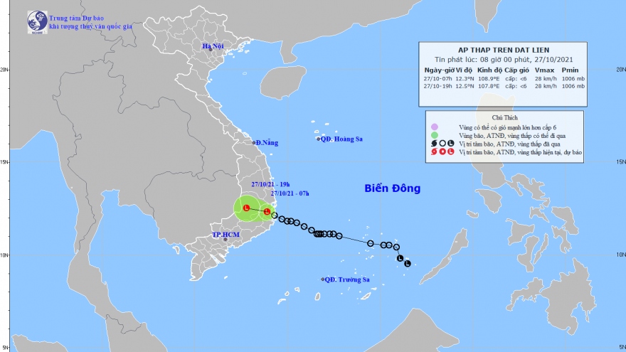 Áp thấp nhiệt đới suy yếu và đi vào đất liền tỉnh Khánh Hòa